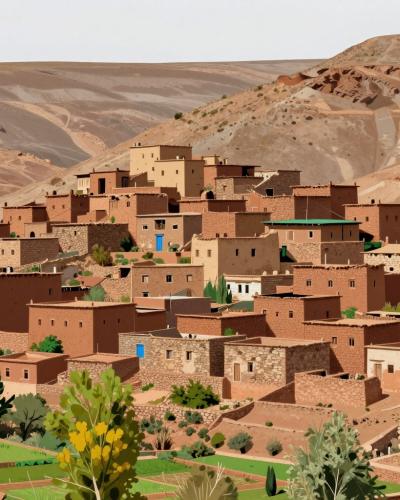 AI-generated illustration of Berber Villages (e.g., Ait Oufella)