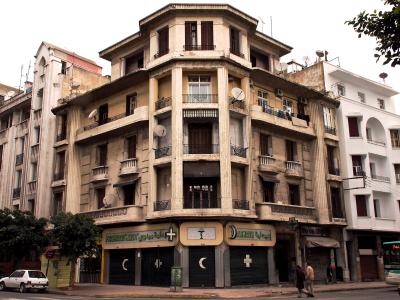 An Art Deco apartment block on a Casablanca street corner