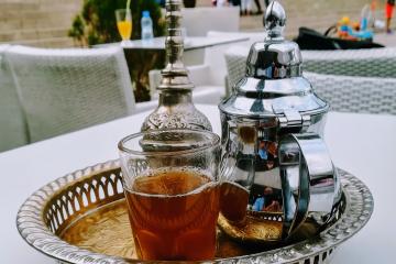 Moroccan mint tea served on a traditional tray