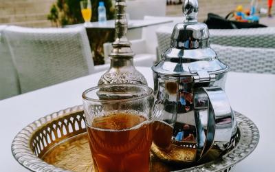 Moroccan mint tea served on a traditional tray