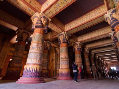 The painted Egyptian-temple film set at Atlas Studios, Ouarzazate