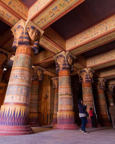 The painted Egyptian-temple film set at Atlas Studios, Ouarzazate