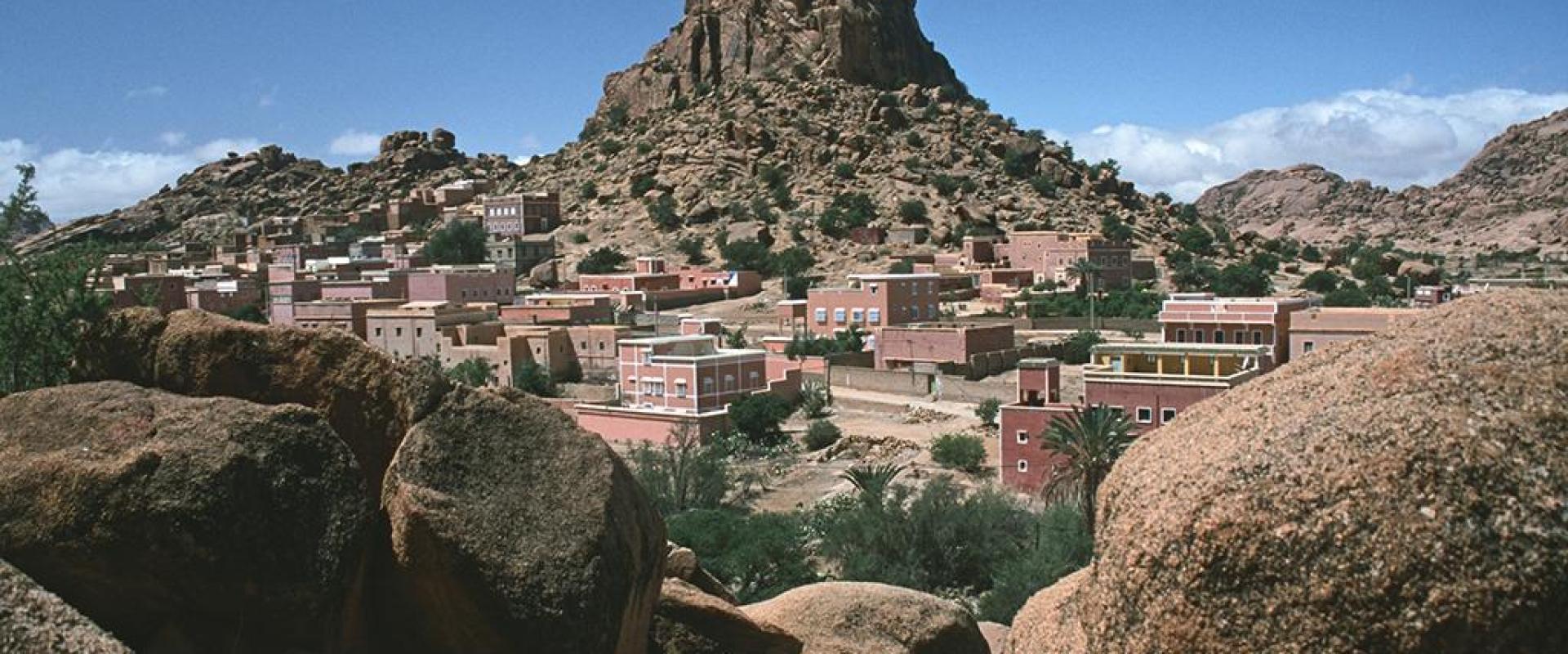Pink granite peaks rising above Tafraout in the Anti-Atlas, Souss-Massa