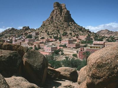 Pink granite peaks rising above Tafraout in the Anti-Atlas, Souss-Massa